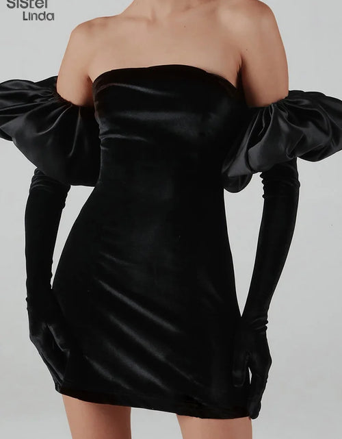 Load image into Gallery viewer, Woman&#39;s Elegant Strapless Velvet Dress With Cloud Gloves
