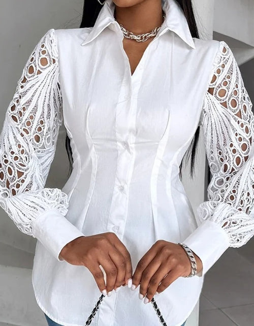 Load image into Gallery viewer, Woman&#39;s Lace Stitching Long-Sleeved Blouse
