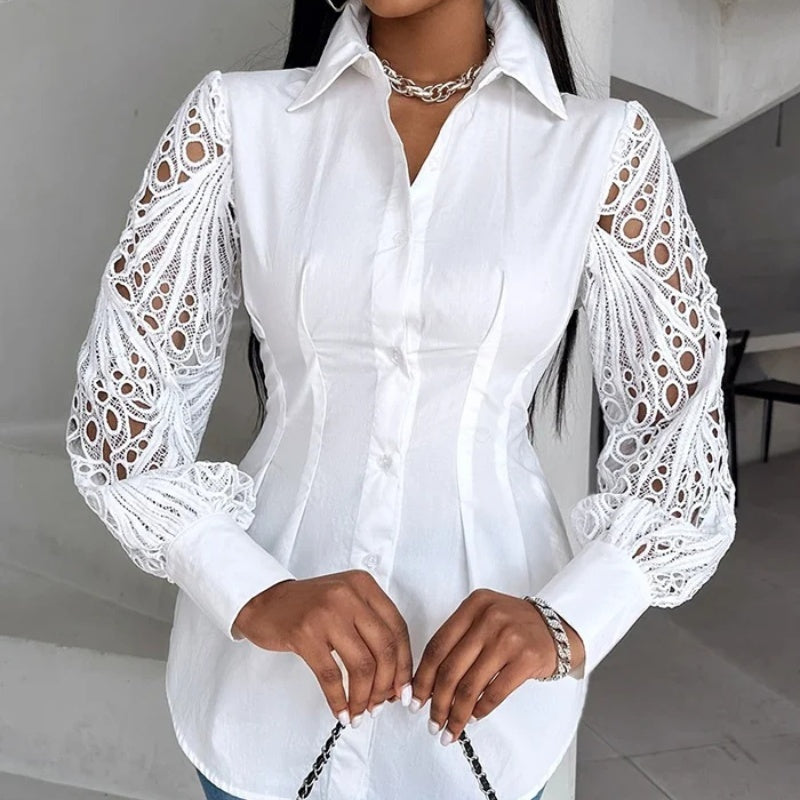 Woman's Lace Stitching Long-Sleeved Blouse