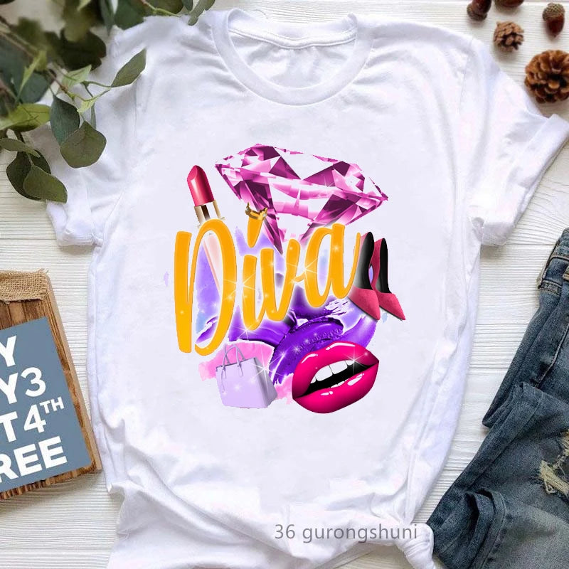 Diva Lipstick Print T-Shirt