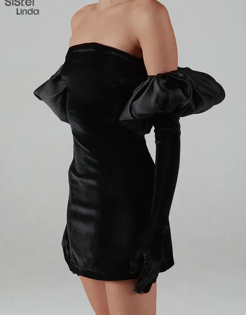 Load image into Gallery viewer, Woman&#39;s Elegant Strapless Velvet Dress With Cloud Gloves
