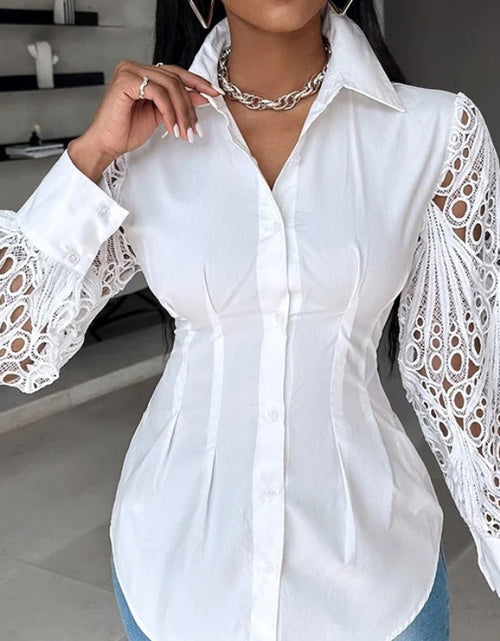 Load image into Gallery viewer, Woman&#39;s Lace Stitching Long-Sleeved Blouse
