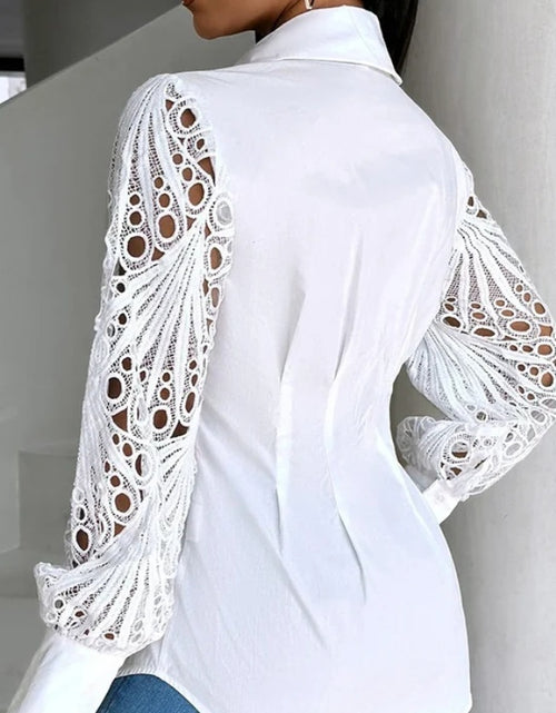 Load image into Gallery viewer, Woman&#39;s Lace Stitching Long-Sleeved Blouse
