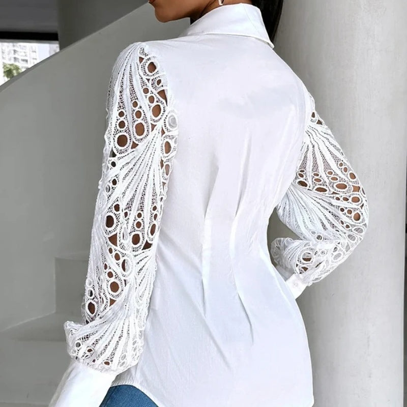 Woman's Lace Stitching Long-Sleeved Blouse
