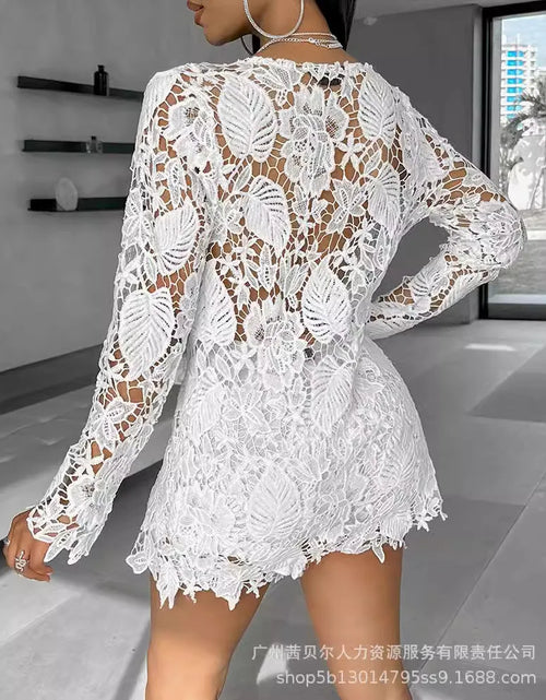 Load image into Gallery viewer, Woman&#39;s Lacy Long Sleeved Two-Piece Shorts Set
