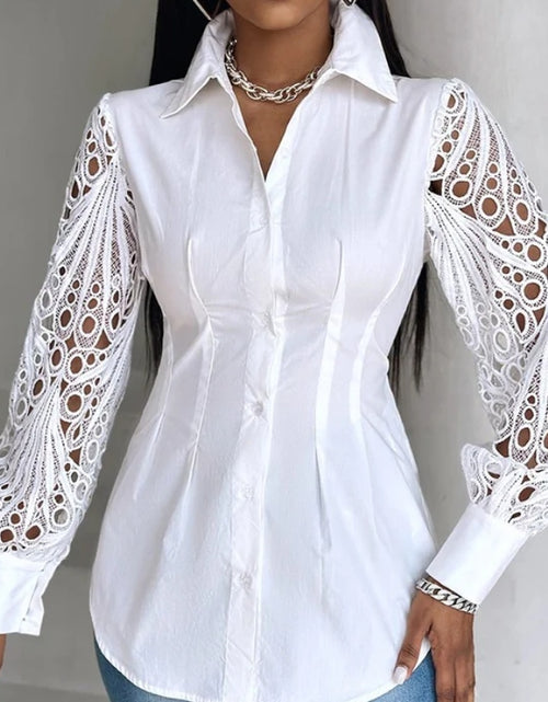 Load image into Gallery viewer, Woman&#39;s Lace Stitching Long-Sleeved Blouse
