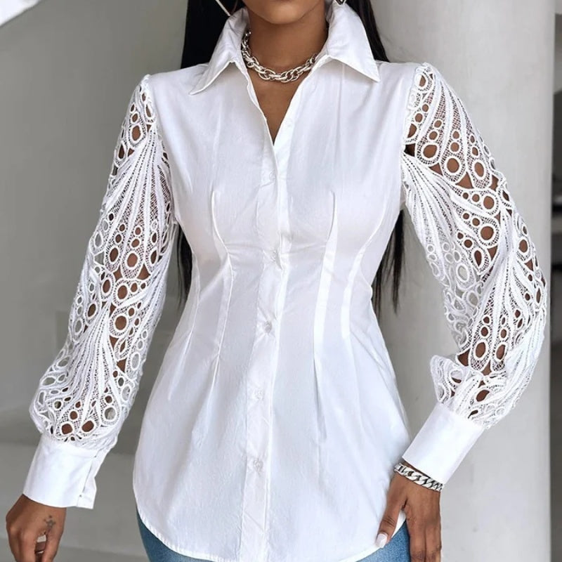 Woman's Lace Stitching Long-Sleeved Blouse