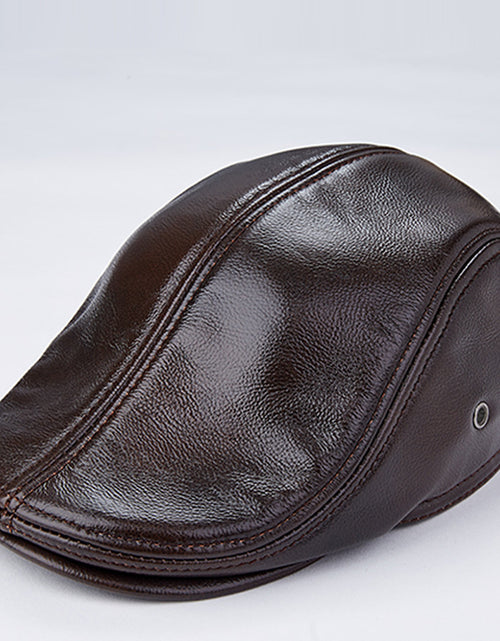 Load image into Gallery viewer, Men Genuine Cowhide With Ear Flaps Beret Hats
