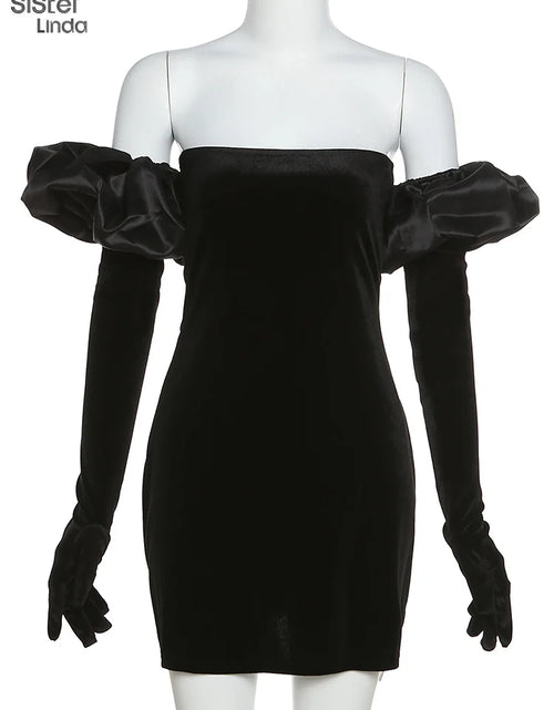 Load image into Gallery viewer, Woman&#39;s Elegant Strapless Velvet Dress With Cloud Gloves
