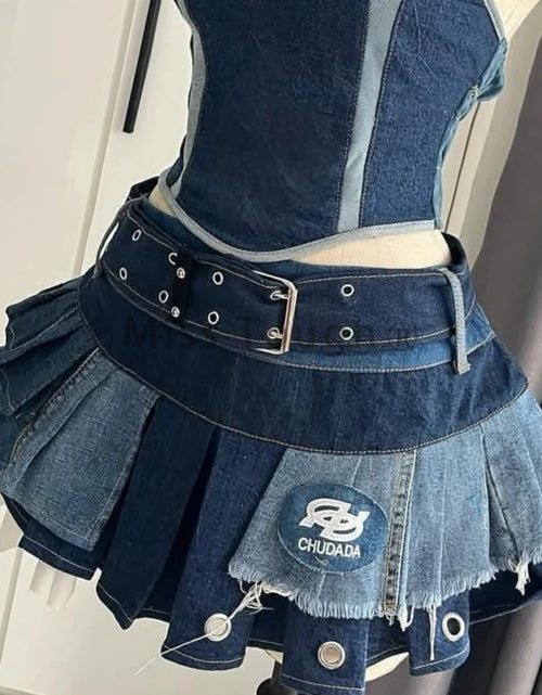 Load image into Gallery viewer, Woman&#39;s Punk Streetwear Denim 2 Piece Skirt Set
