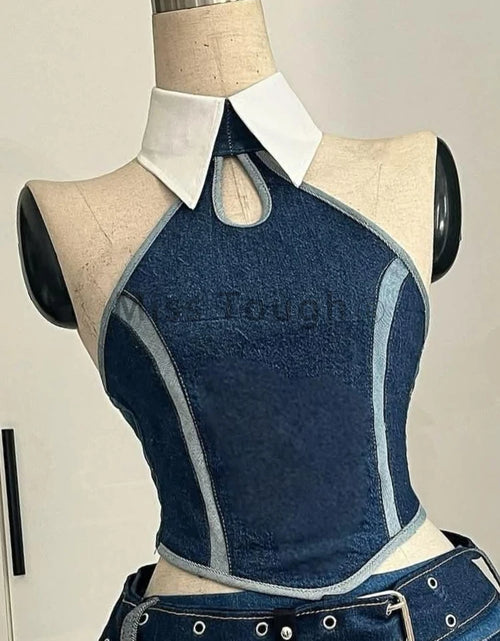 Load image into Gallery viewer, Woman&#39;s Punk Streetwear Denim 2 Piece Skirt Set
