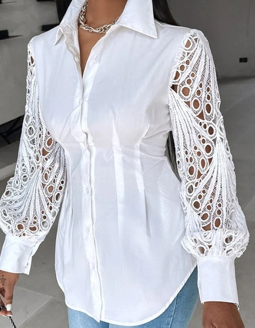 Load image into Gallery viewer, Woman&#39;s Lace Stitching Long-Sleeved Blouse
