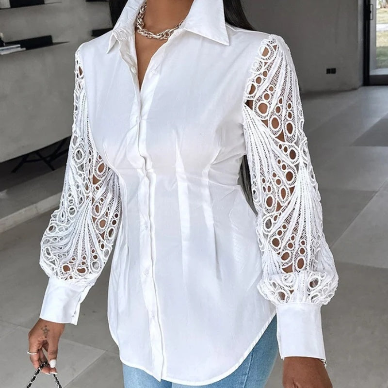 Woman's Lace Stitching Long-Sleeved Blouse
