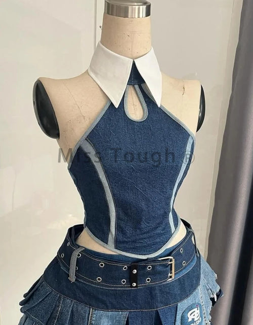Load image into Gallery viewer, Woman&#39;s Punk Streetwear Denim 2 Piece Skirt Set
