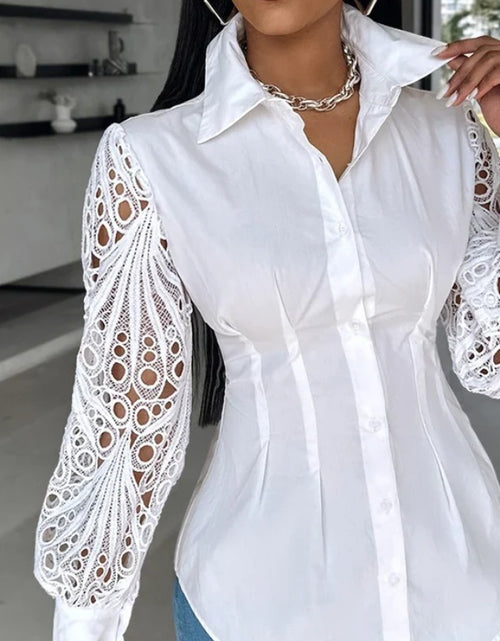 Load image into Gallery viewer, Woman&#39;s Lace Stitching Long-Sleeved Blouse

