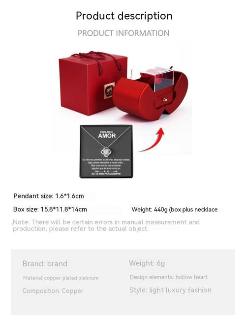 Load image into Gallery viewer, Fashion Jewelry Box Red Apple Christmas Gift Necklace Eternal Rose For Girl Mother&#39;s Day Valentine&#39;s Day Gifts With Artificial Flower Rose Flower Jewelry Box
